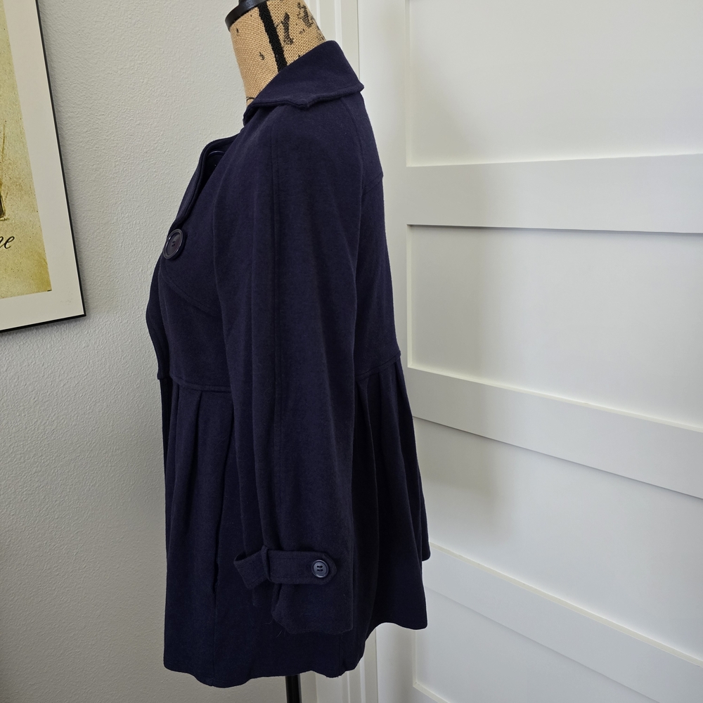 Simply Chloe Dao Navy Double-Breasted Peplum Trench Sweater Jacket. EUC Cute!! - Picture 4 of 5